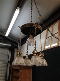 Vintage Heavy Brass and Glass Drop Chandelier