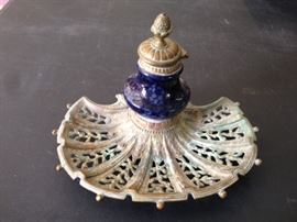 Colbalt and Brass Ink Well