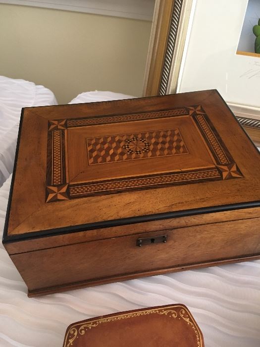 Lovely marquetry box with key.