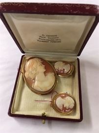 18kt Gold Cameo pin & Earrings