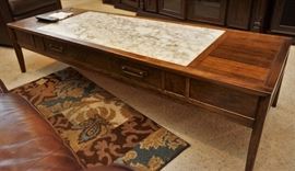 Drexel oak and marble coffee table