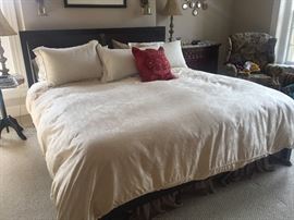 King size modern espresso headboard, side rails, and low footboard.