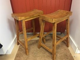 2 counter height solid wood saddle stools
