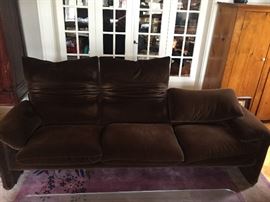 Vintage Maraglunga Three Seater Sofa - This nice and comfortable three-seat sofa “Maralunga” was designed by Vico Magistretti for Cassina in 1973. Maralunga is one of the most famous Italian design sofas, a landmark that has inspired generations of designers and products. It is a very comfortable design with adjustable headrests that can be folded up or down to suit each user. 28.35 in.Hx93.7 in.Wx37.4 in.D