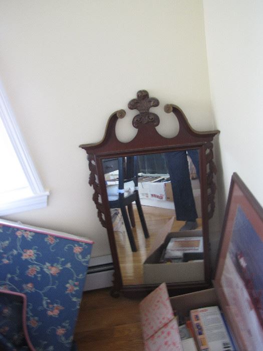 Mahogany mirror with brass trim all ready to give correct accents to your colonial home.