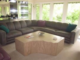 Directional Upholstered Sectional Sofa, Carved Stone Coffee table 