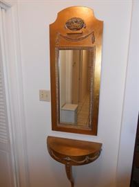 ornate wood wall shelf & mirror