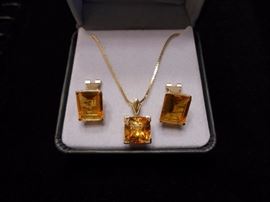 14k citrine necklace & earrings