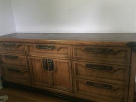 rustic style bedroom set includes triple dresser, armoire, nightstand and headboard