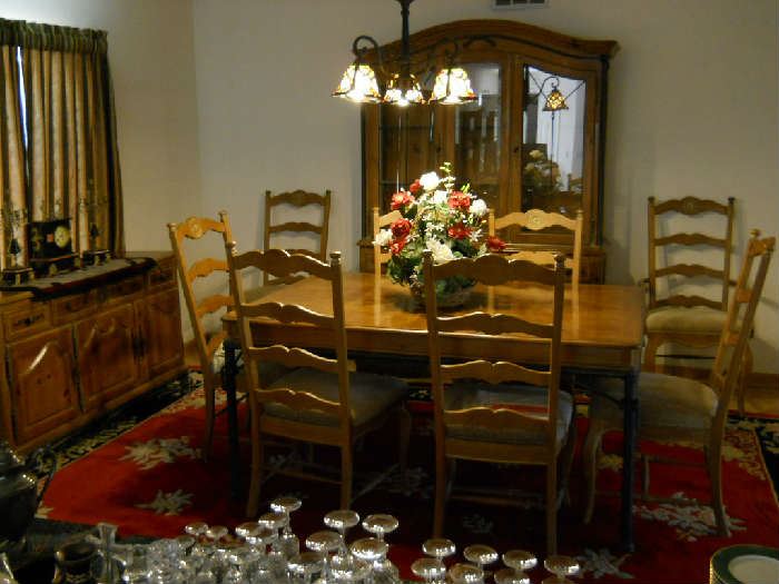 Lovely hard wood furniture & ladder back chairs WITH WROUGHT IRON VERY CONTEMPOARARY