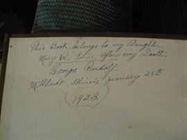 Inside cover - George Rudolf, Millstadt, IL Jan 28th, 1923