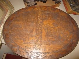 Carved oval picture `The Parting Wall'.  Victorian male and female 