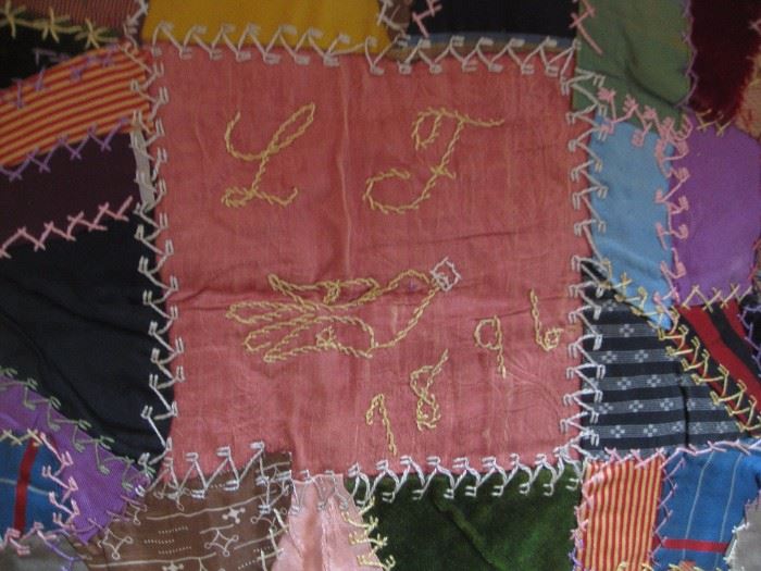Pillow case embroidered with L F 1896 with feather stitched quilt top