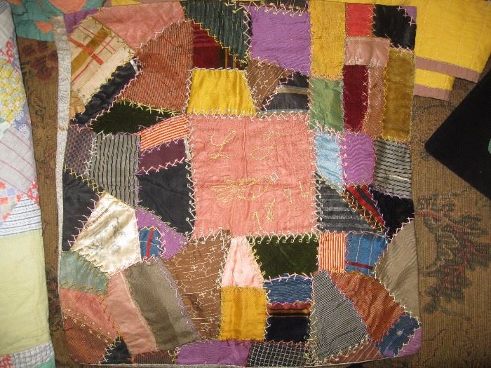 Late 1800 vintage feather stitch quilt