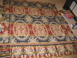 Large hand Woven Reversible Coverlet Blanket 1858 Xenia,OH by D Cosley