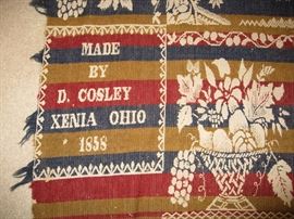 Rug hand woven by D. Cosley 1858