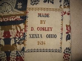 Reversible hand woven Antique Reversible Coverlet Blanket 1858 Xenia,OH by D Cosley