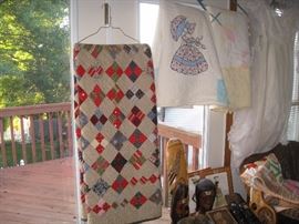 Diamond piecework quilt, Victorian ladies quilt etc