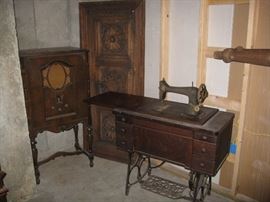 30's Radio + peddle base sewing cabinet