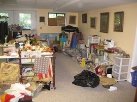 Items in basement, sewing machines, fabrics etc
