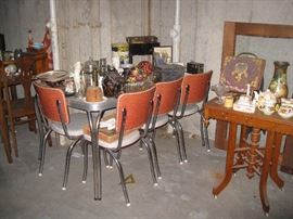 Retro chrome table with 4 chairs and misc