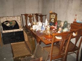 6 gorgeous chairs, black trunk and metal trunk, clock etc