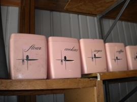 Vintage Atomic Kitchen Canister Set Retro Diamonds Pink Gray Rare