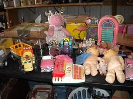Cabbage patch and vintage toys, pink flamingo