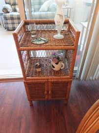 wicker stand with lower cabinet