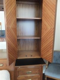 interior side cabinet and shelf pulled out