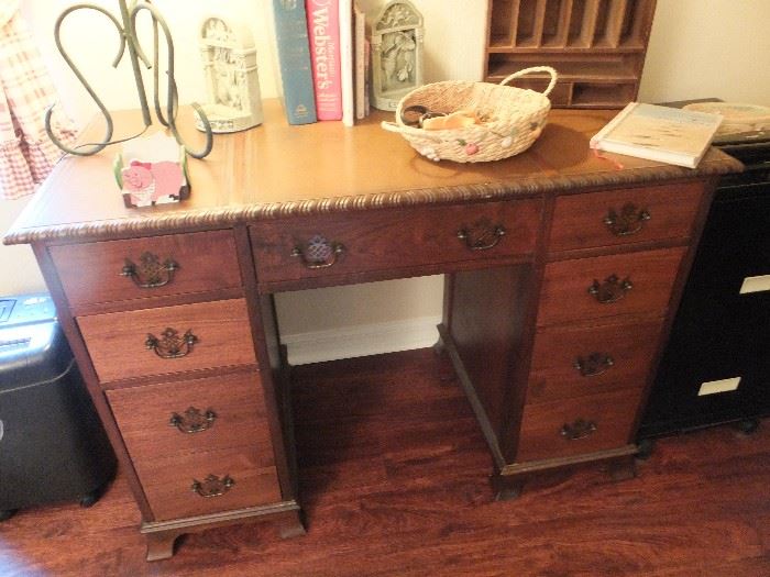 Antique wood desk with leather insets on top