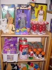 Much advertising items, dolls, etc., plus a pair of Dennis Rodman dolls, plus Michael Jordan, Star trek and others