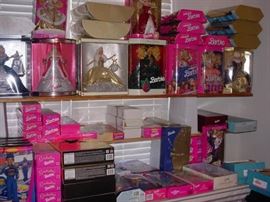 Close up of the MANY Barbie's