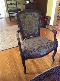 Antique Fremch hand carved needlepoint chair