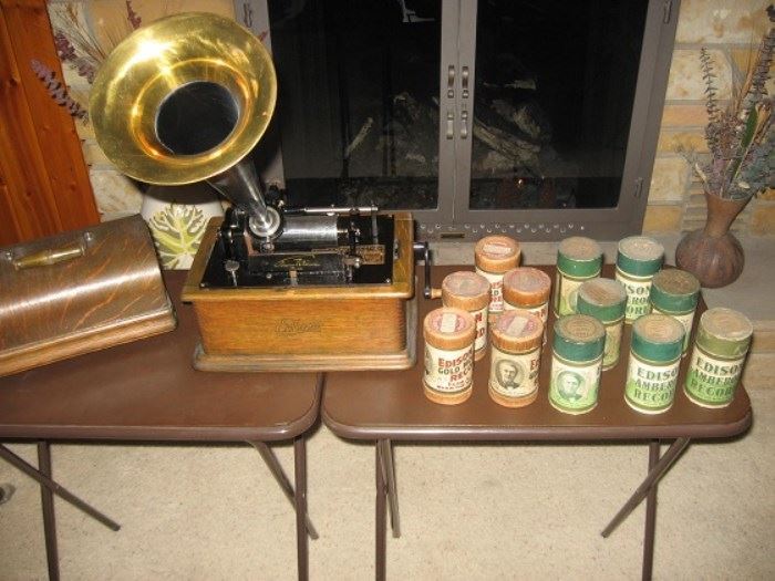 Edison Player with Cylinders (extra boxes of mint cylinders also for sale)