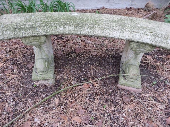 CONCRETE GARDEN BENCH ON DOLPHIN SUPPORTS
