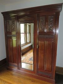 ENGLISH VICTORIAN  ARMOIRE
POKERWORK CARVING

