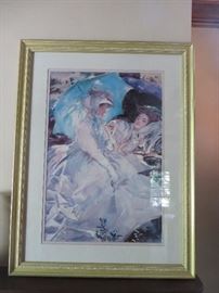 "LADY WITH BLUE UMBRELLA"
GOLD FRAME
