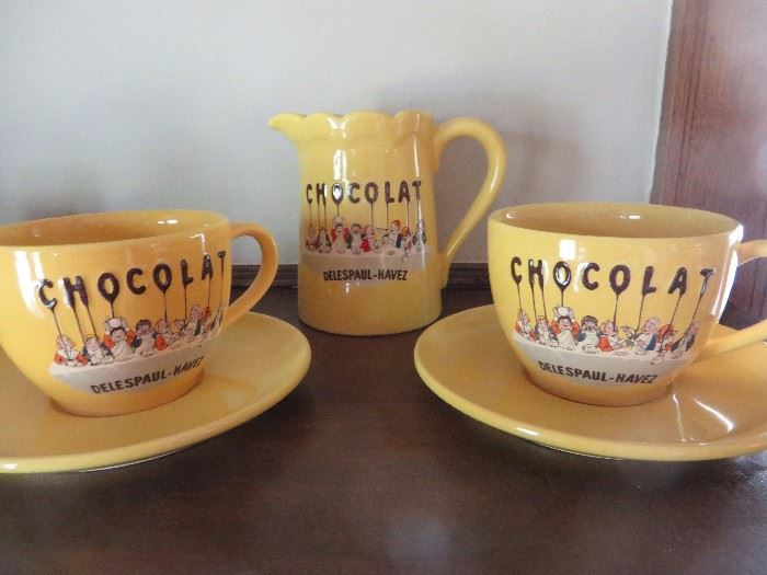CHOCOLAT DELESPAUL-HAVEZ PITCHER
CHOCOLAT DELESPAUL LARGE CUP  & SAUCERS
