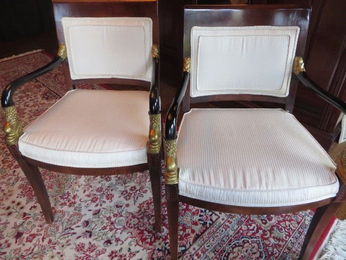 REGENCY STYLE EBONIZED ARMCHAIRS WITH GOLD ACCENTS
