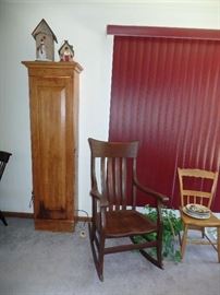 Tall vintage cabinet, Vintage rocker and vintage small chair