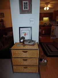 Wicker stand w/3 drawers and matching tall 3 drawer stand