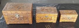 DCK012 Set of Hand Carved Nesting Sandal Wood Chests