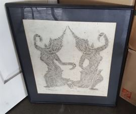 DCK035 Framed & Matted Thai Temple Rubbing Artwork