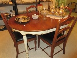 Davis Cabinet Co. French Provincial dining set...2 off white captains chairs & 4 dark wood