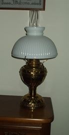 $95                                                                           
 Hurricane Lamp: Approximately 21.5" tall                     Oil Lamp Converted to Electric                             
Ribbed Milk Glass Shade
