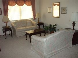 $750                                                                                
Living Room Set includes Two (2) Loveseats, Two (2) End Tables, Coffee Table, Side Cabinet, Accent Table