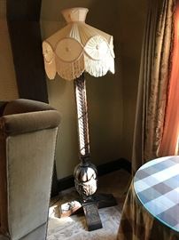 Floor Lamp with unusual carved oak base