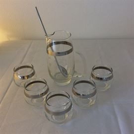 Mid Century Modern Cocktail Pitcher and Glasses