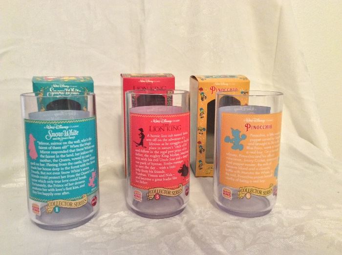Walt Disney Collector Glasses with original boxes. Back view. 